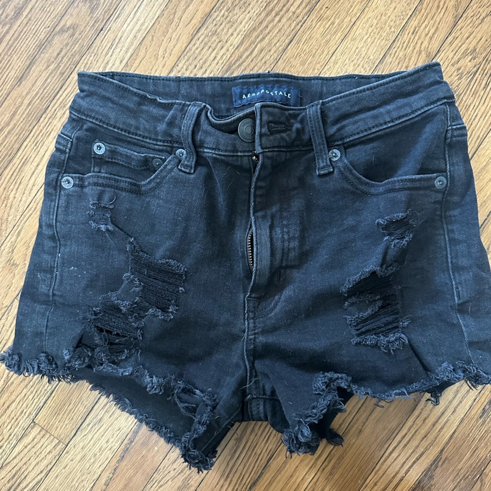 Black Distressed Denim Shorts